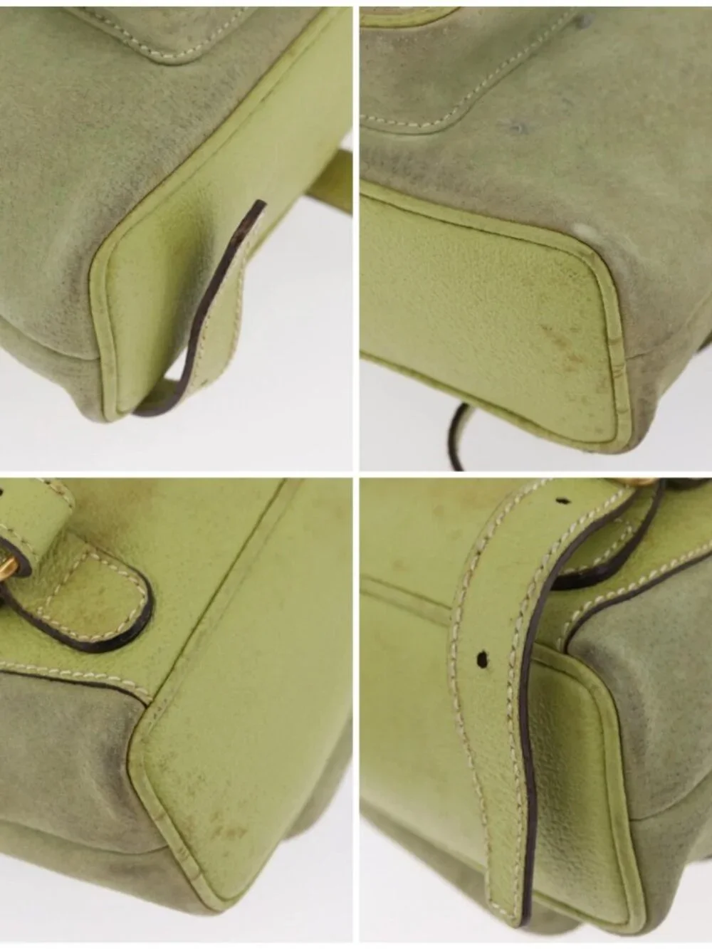 GUCCI Bamboo Backpack Suede Green Gold 003 2058 0030 Auth AMZ374